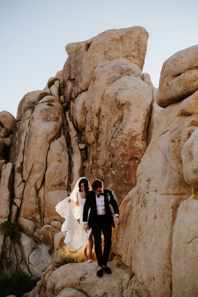 Veil draped over the rocks at sunset